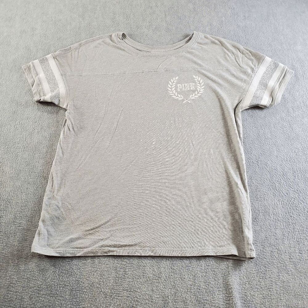 PINK Victoria's Secret T-Shirt Top Women XS Gray Short Sleeve Crew Neck Pullover